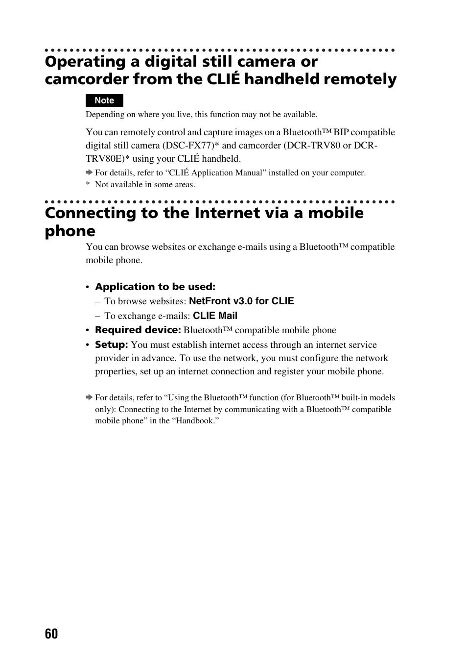 Connecting to the internet via a mobile phone | Sony PEG-NX73V User Manual | Page 60 / 112