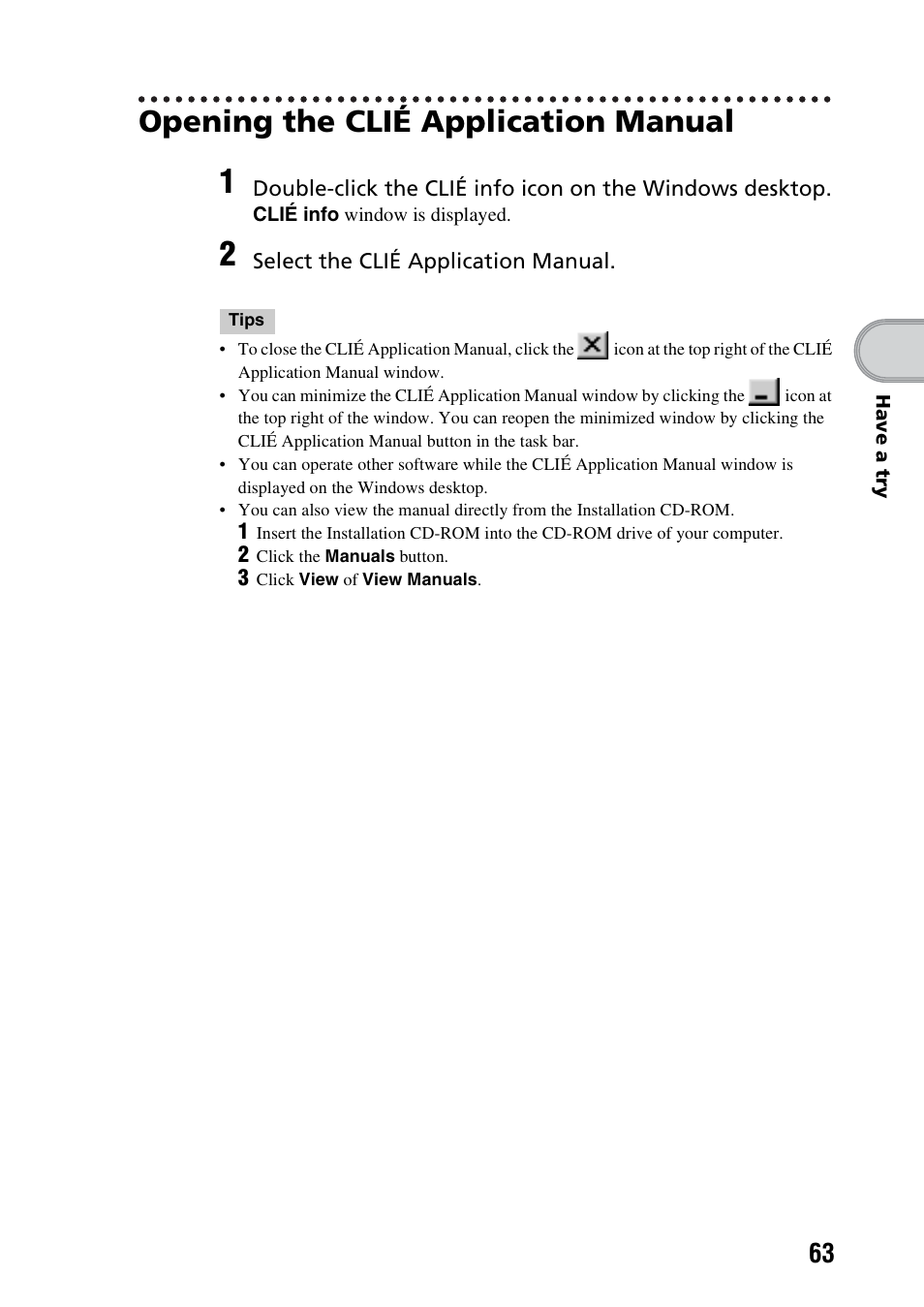 Opening the clié application manual | Sony PEG-NX73V User Manual | Page 63 / 112