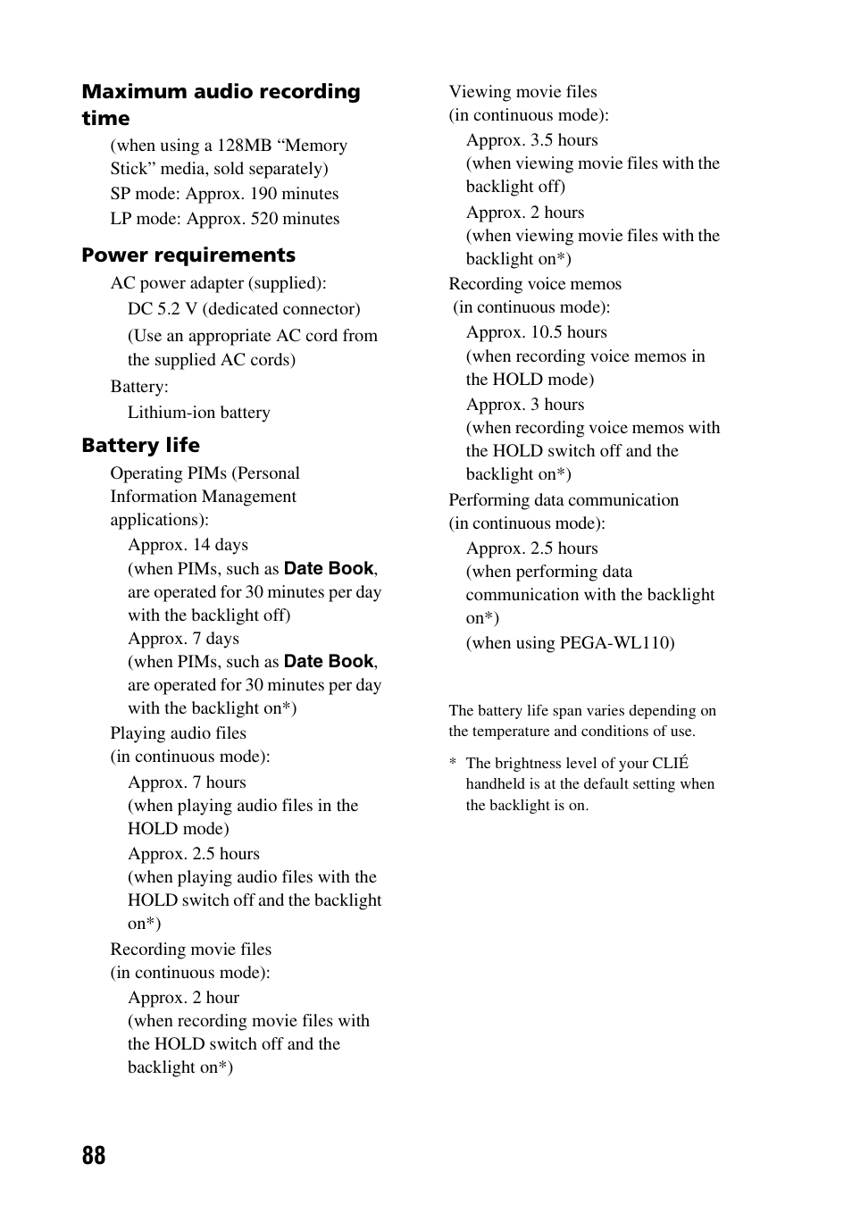 Sony PEG-NX73V User Manual | Page 88 / 112