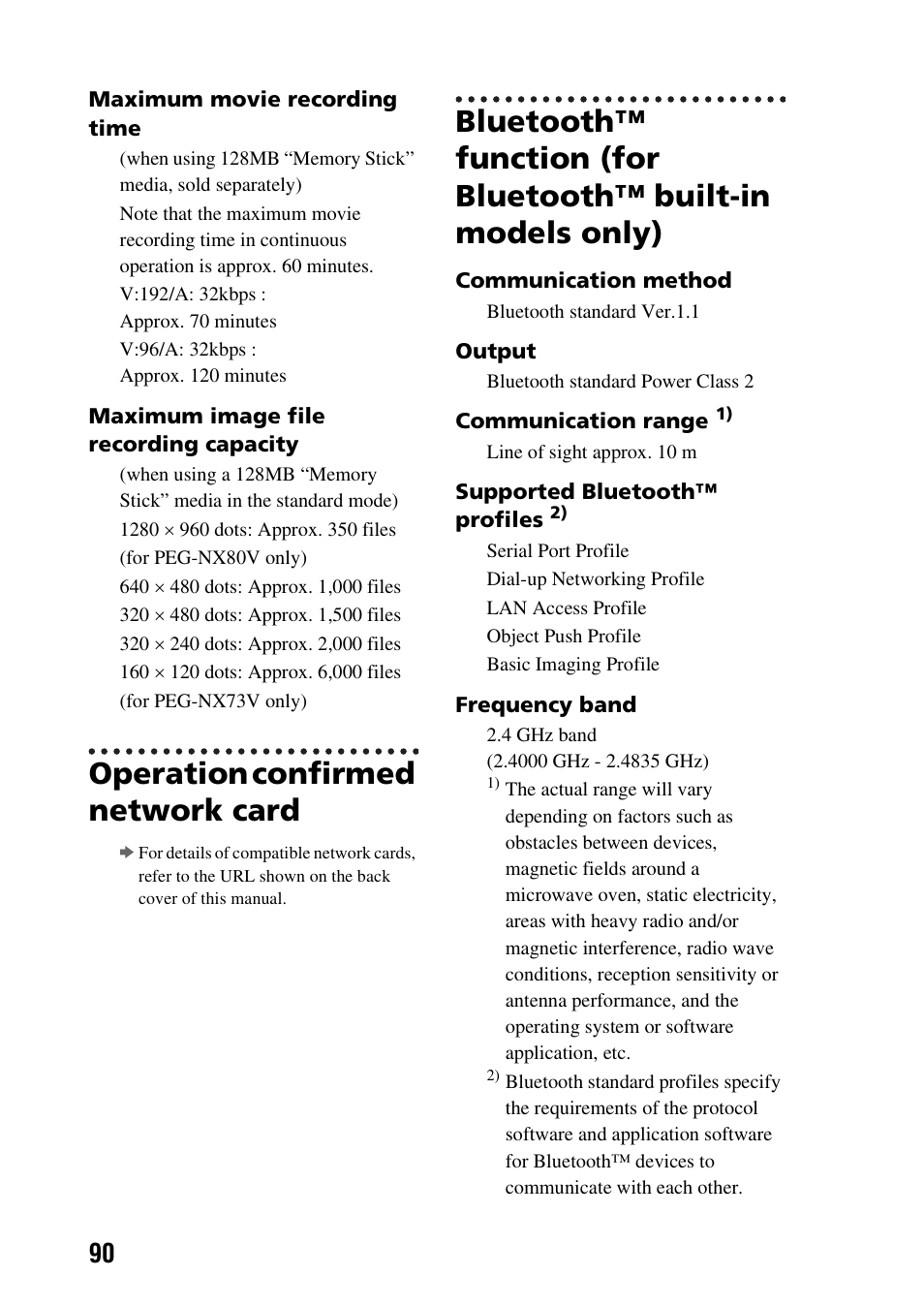 Operation confirmed network card | Sony PEG-NX73V User Manual | Page 90 / 112