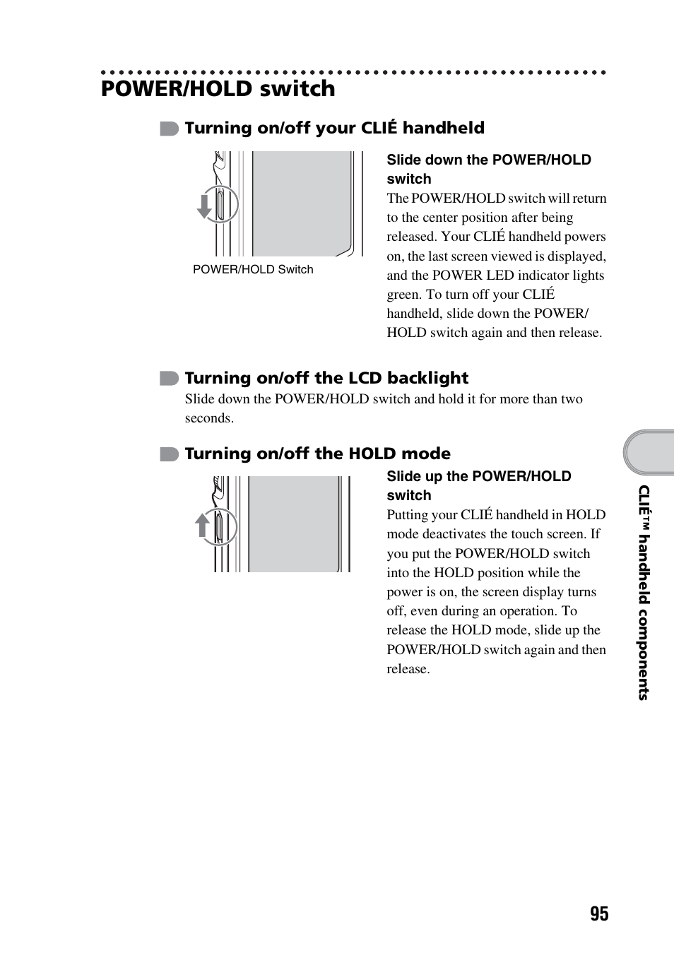 Power/hold switch | Sony PEG-NX73V User Manual | Page 95 / 112