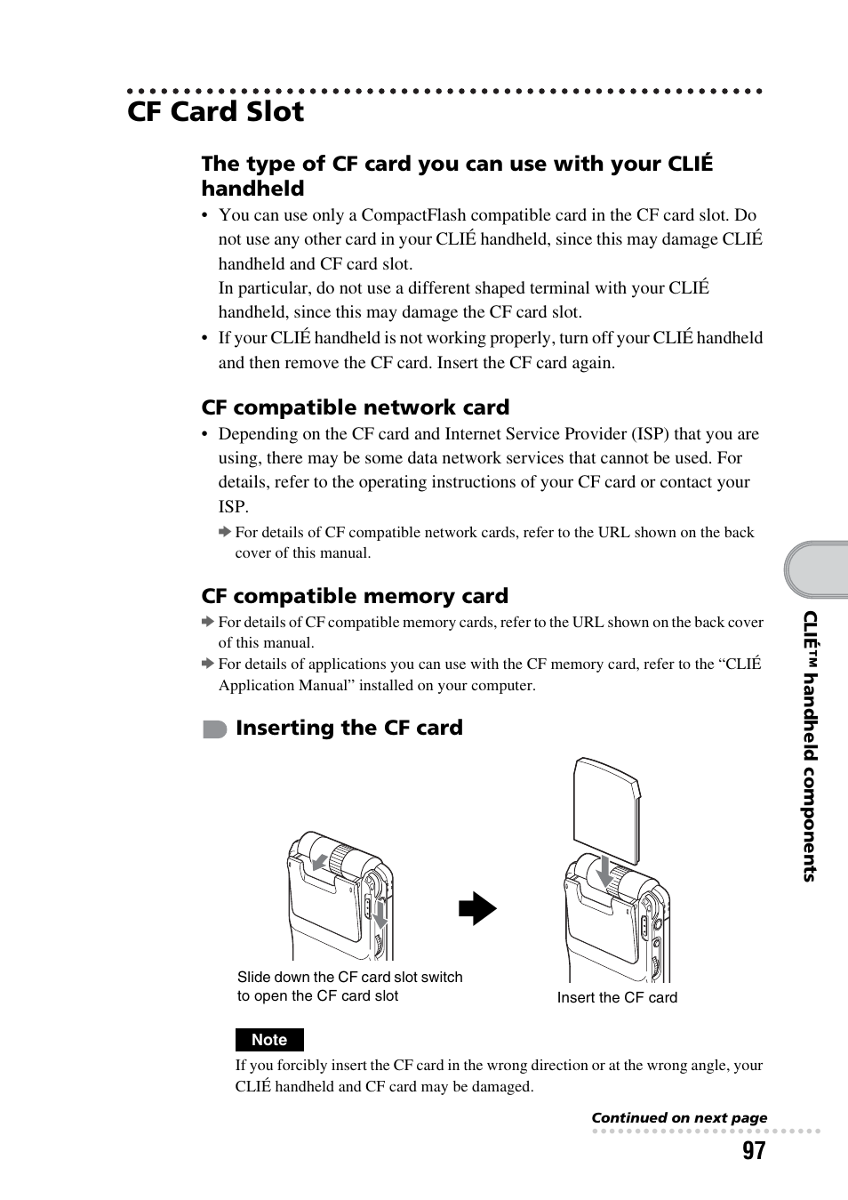 Cf card slot | Sony PEG-NX73V User Manual | Page 97 / 112