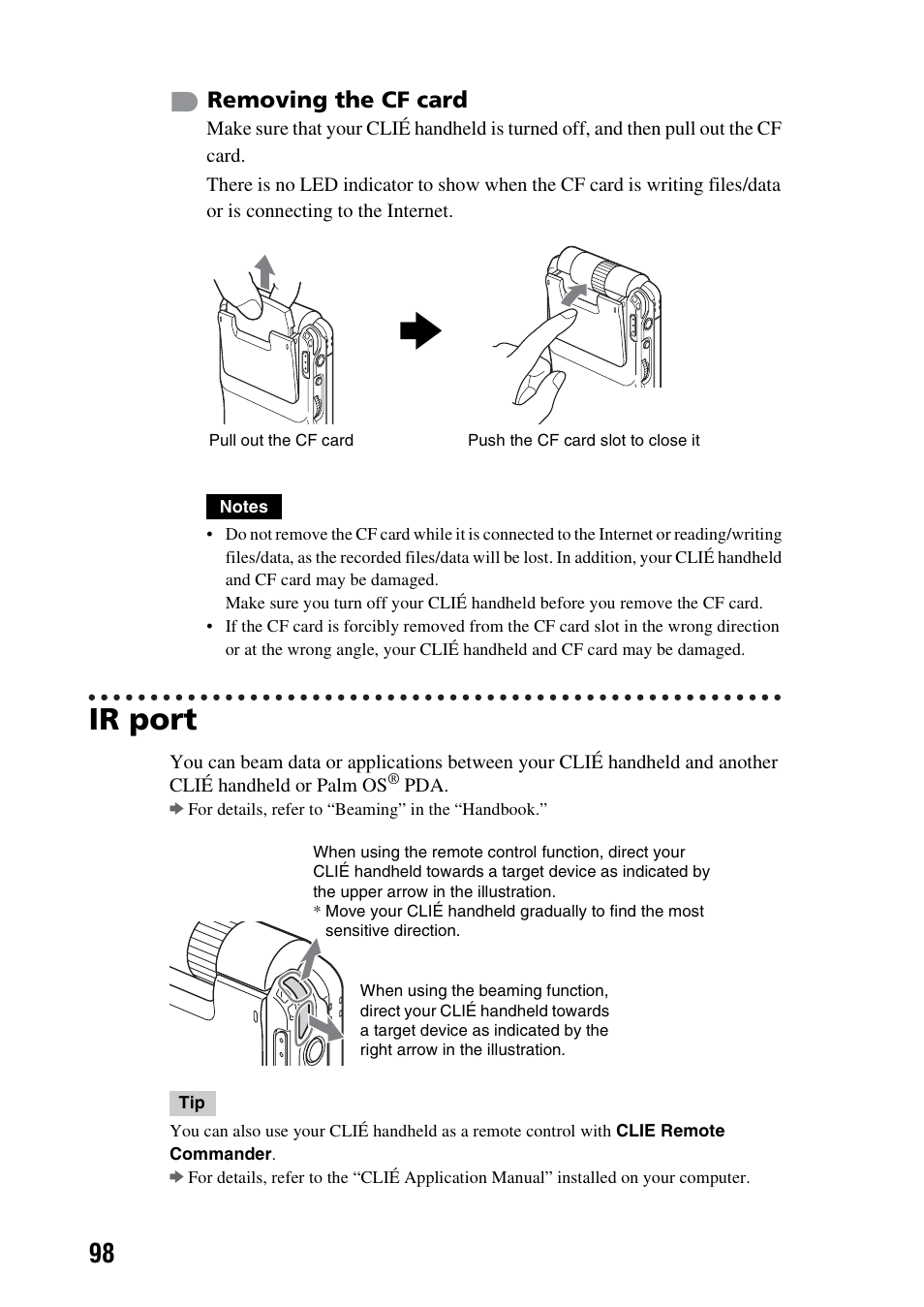 Ir port | Sony PEG-NX73V User Manual | Page 98 / 112