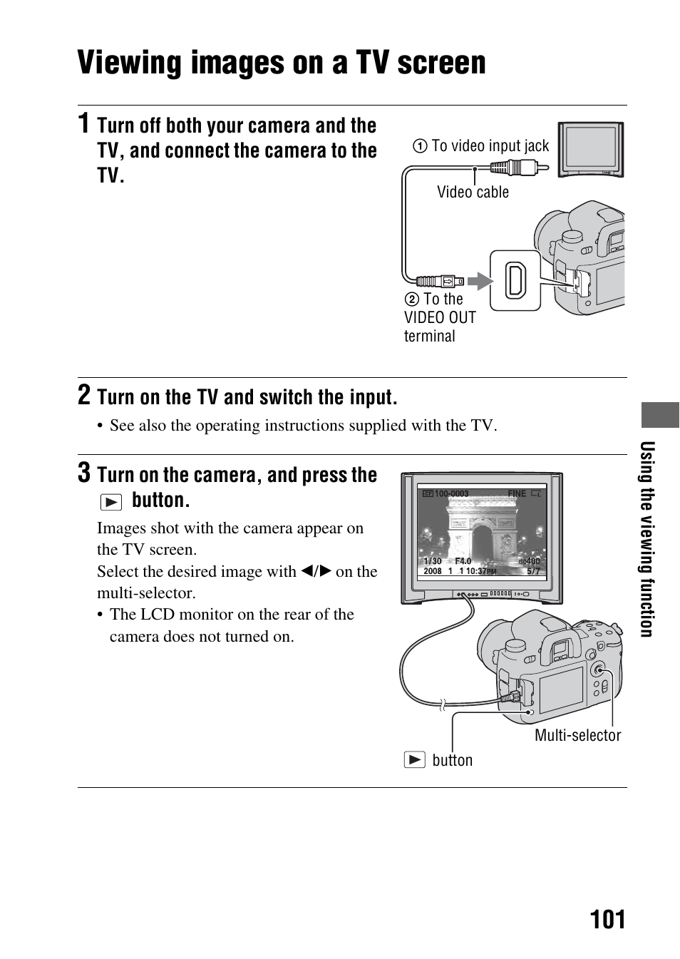 Viewing images on a tv screen | Sony A900 User Manual | Page 101 / 174