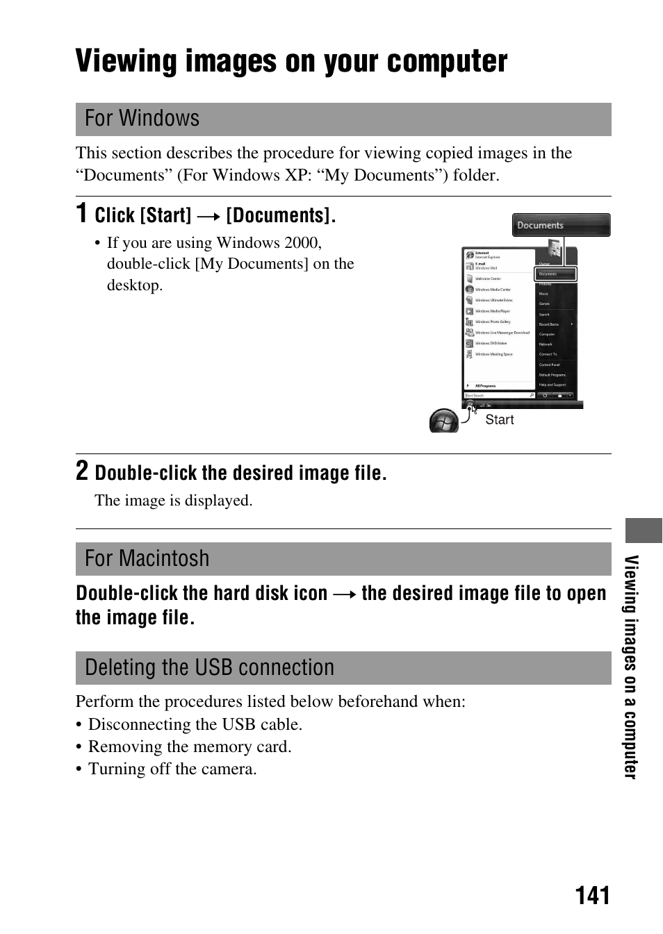 Viewing images on your computer | Sony A900 User Manual | Page 141 / 174