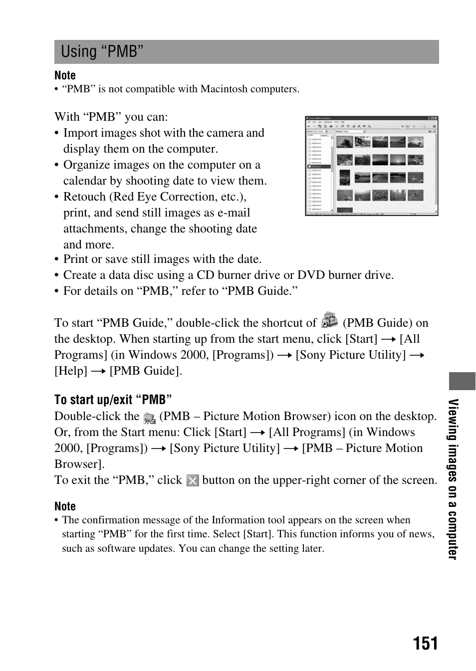 Using “pmb | Sony A900 User Manual | Page 151 / 174