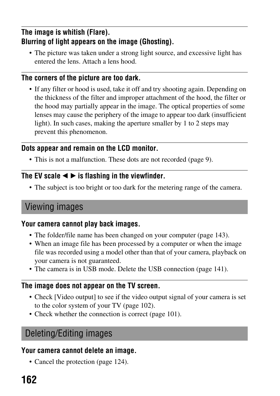 Viewing images deleting/editing images | Sony A900 User Manual | Page 162 / 174