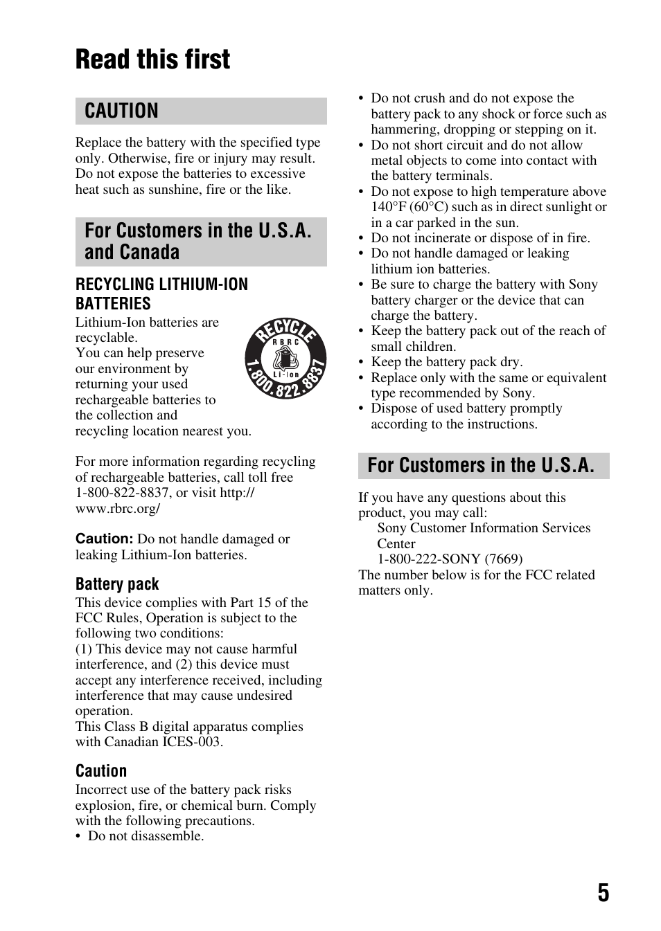 Read this first | Sony A900 User Manual | Page 5 / 174