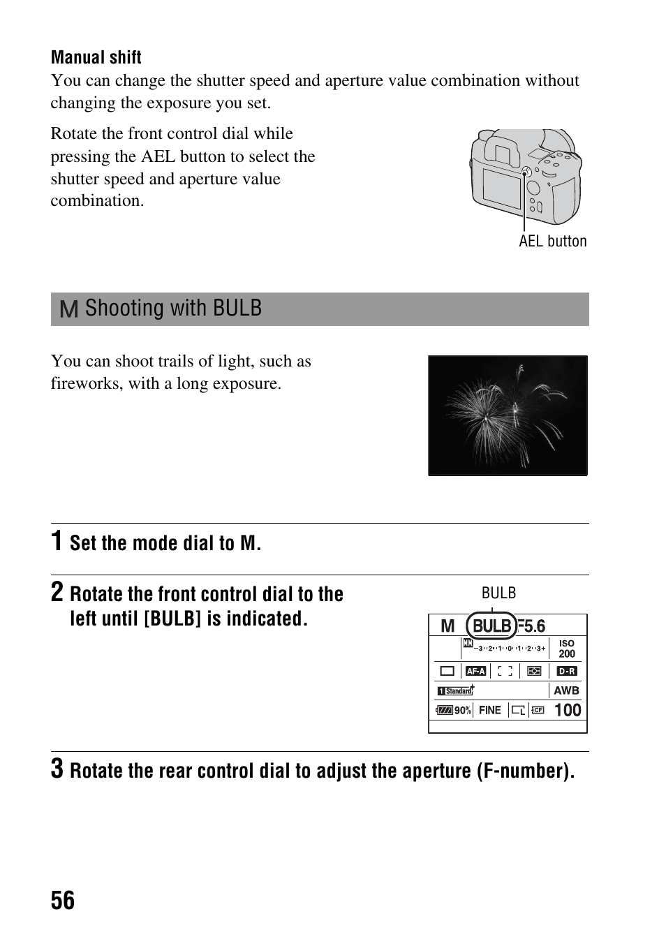 Shooting with bulb | Sony A900 User Manual | Page 56 / 174