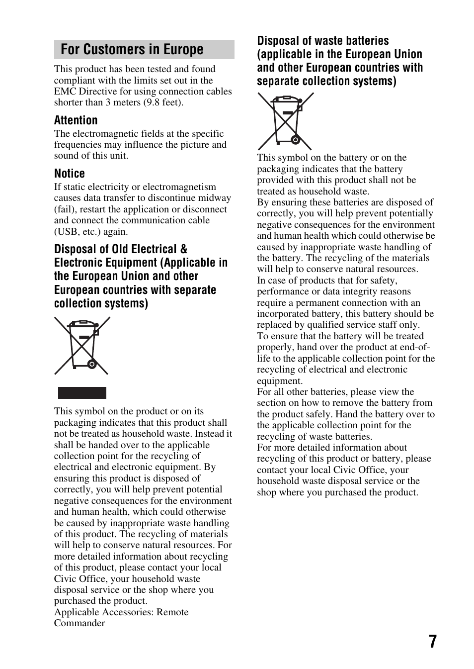 For customers in europe | Sony A900 User Manual | Page 7 / 174