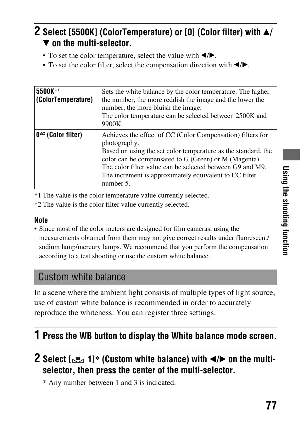 Custom white balance | Sony A900 User Manual | Page 77 / 174