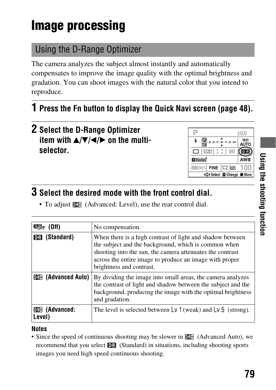 Image processing, Using the d-range optimizer, Zer (79) | Sony A900 User Manual | Page 79 / 174