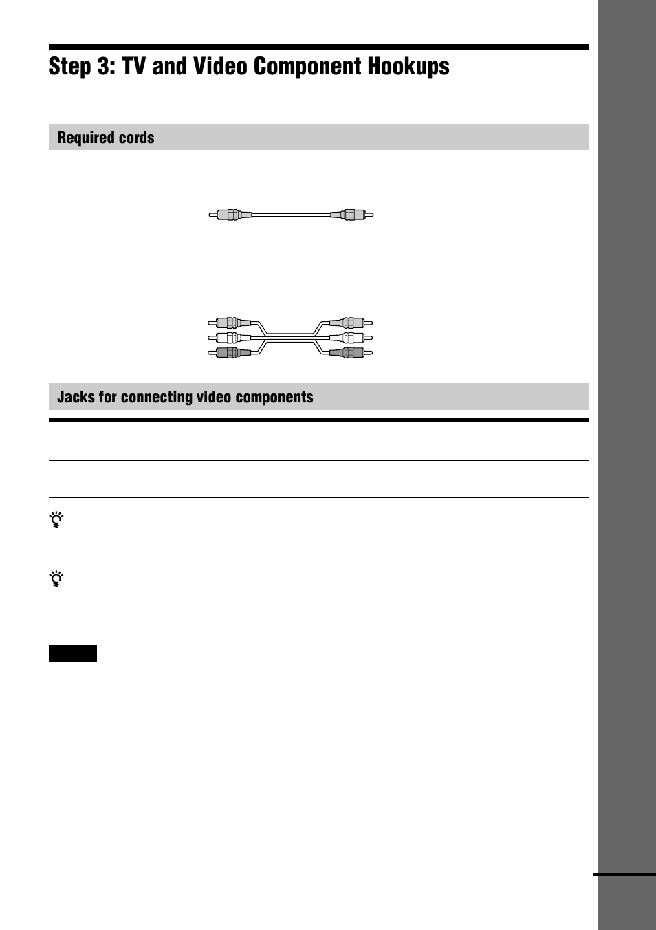 Step 3: tv and video component hookups, Getting star ted, Required cords | Jacks for connecting video components | Sony DAV-C770 User Manual | Page 23 / 88