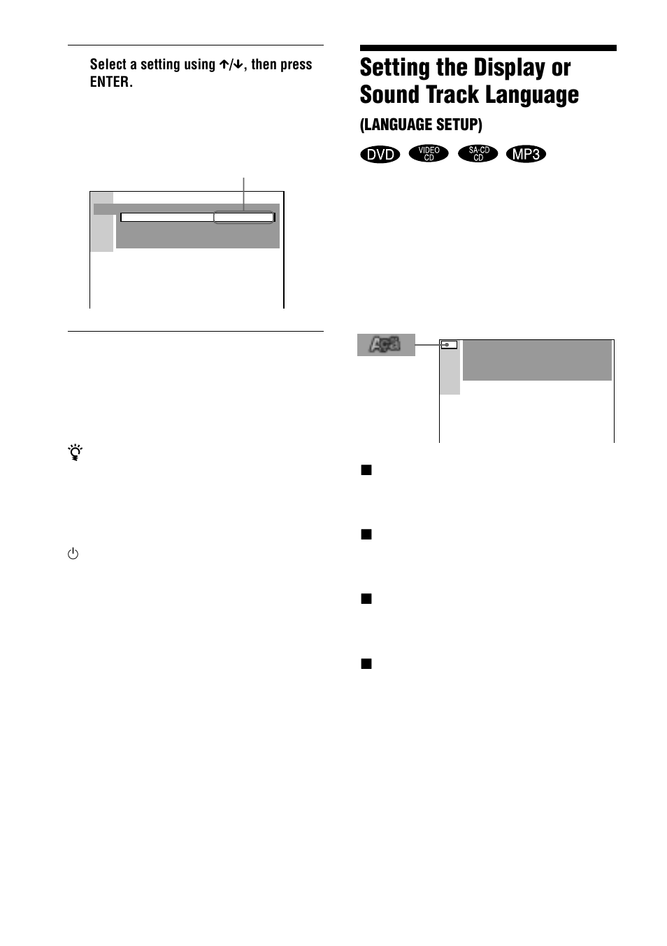 Setting the display or sound track language | Sony DAV-C770 User Manual | Page 68 / 88