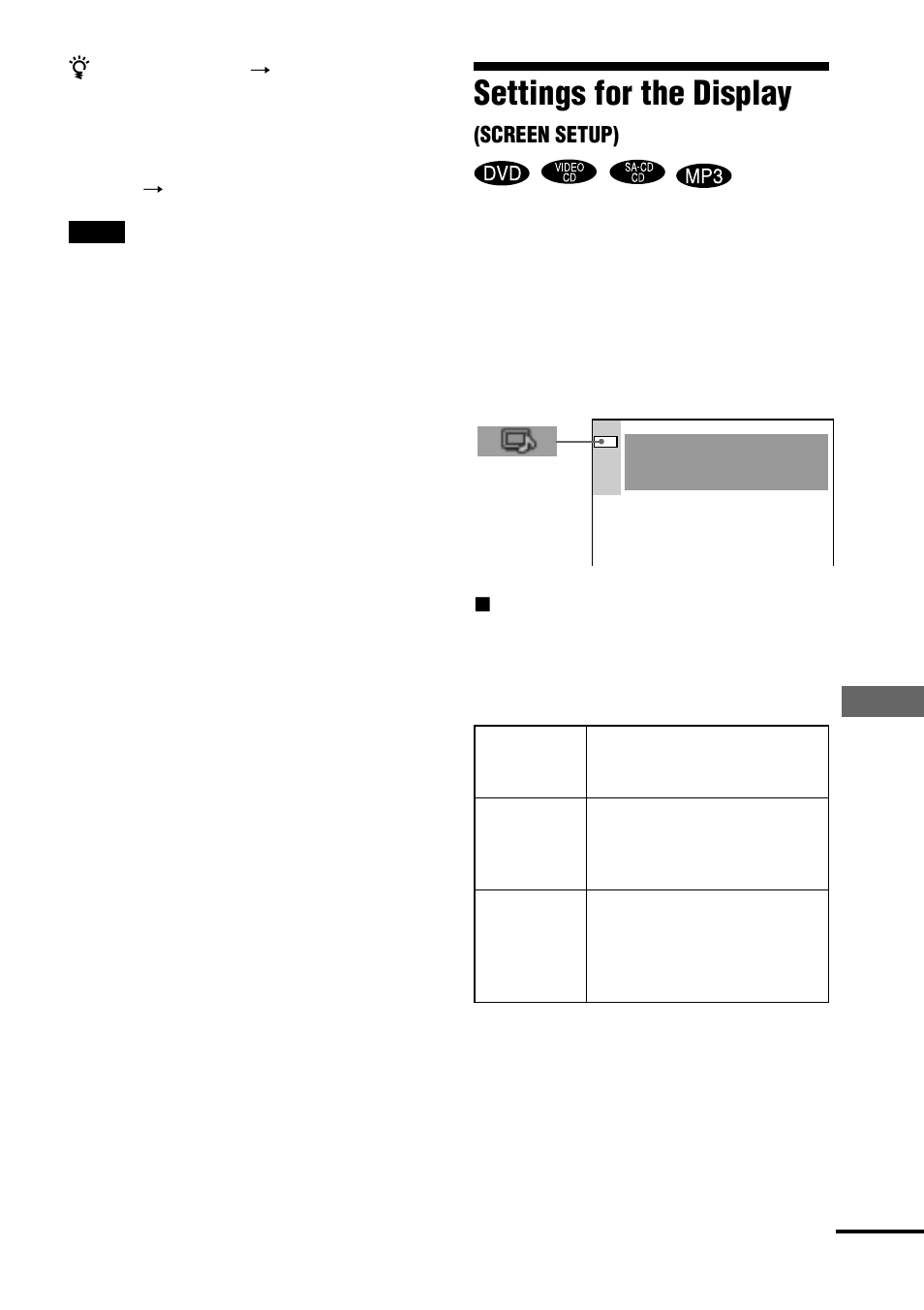Settings for the display | Sony DAV-C770 User Manual | Page 69 / 88