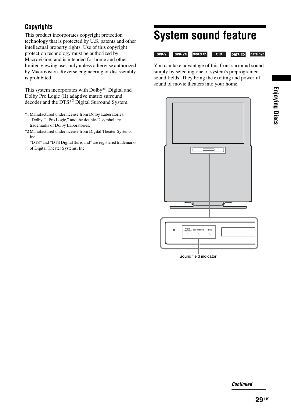 System sound feature | Sony TAV-L1 User Manual | Page 29 / 88