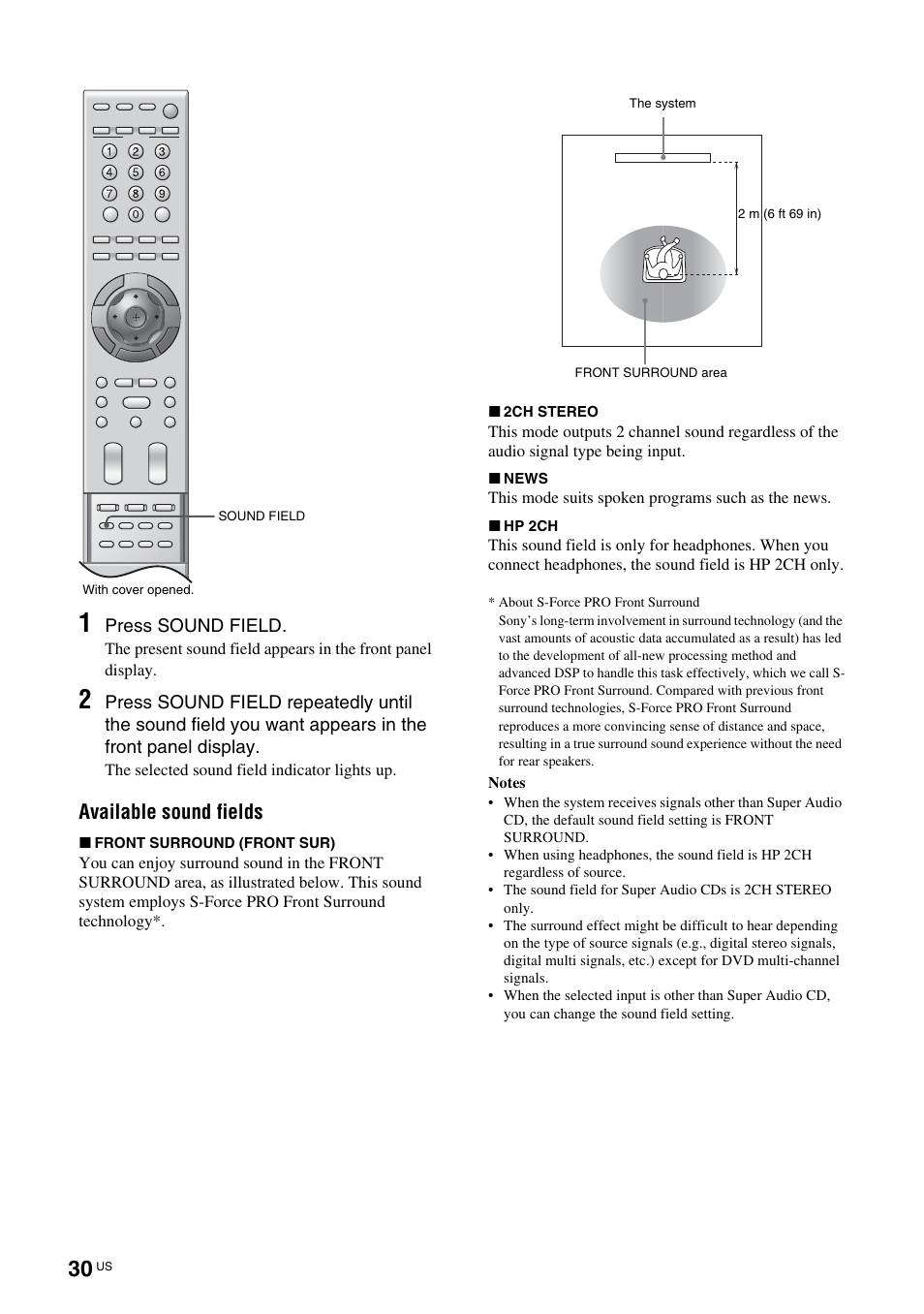 Available sound fields | Sony TAV-L1 User Manual | Page 30 / 88