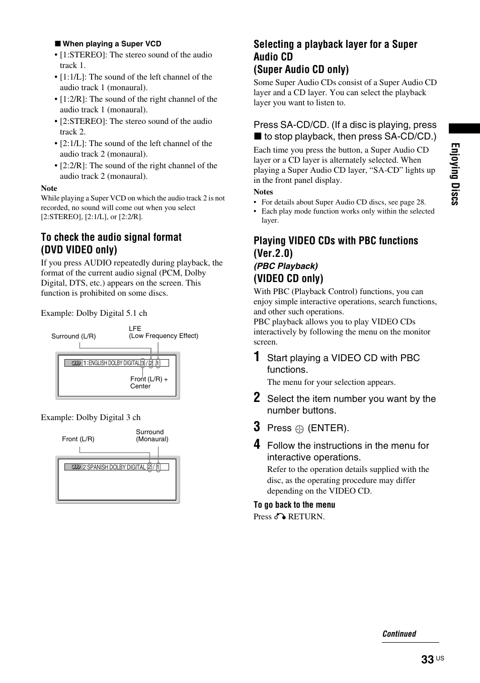 Pbc playback) | Sony TAV-L1 User Manual | Page 33 / 88