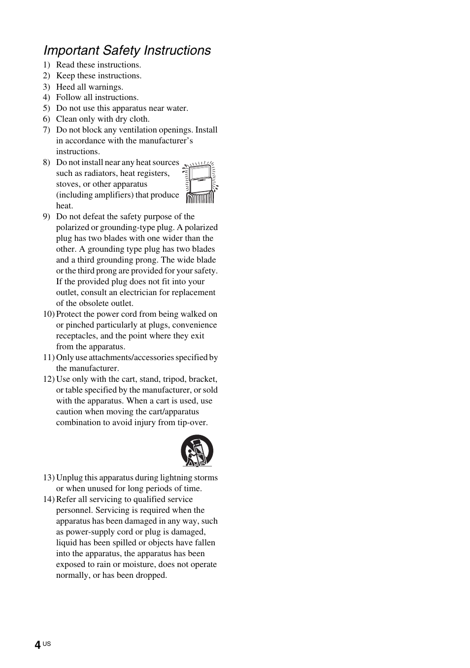 Important safety instructions | Sony TAV-L1 User Manual | Page 4 / 88