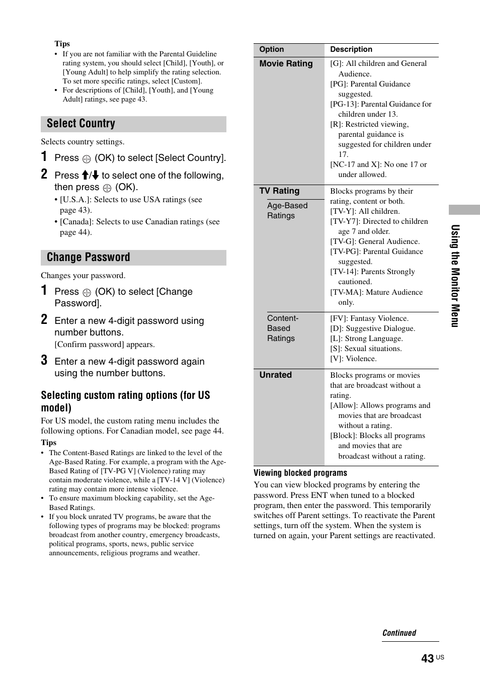 Rd (43), Select country change password | Sony TAV-L1 User Manual | Page 43 / 88