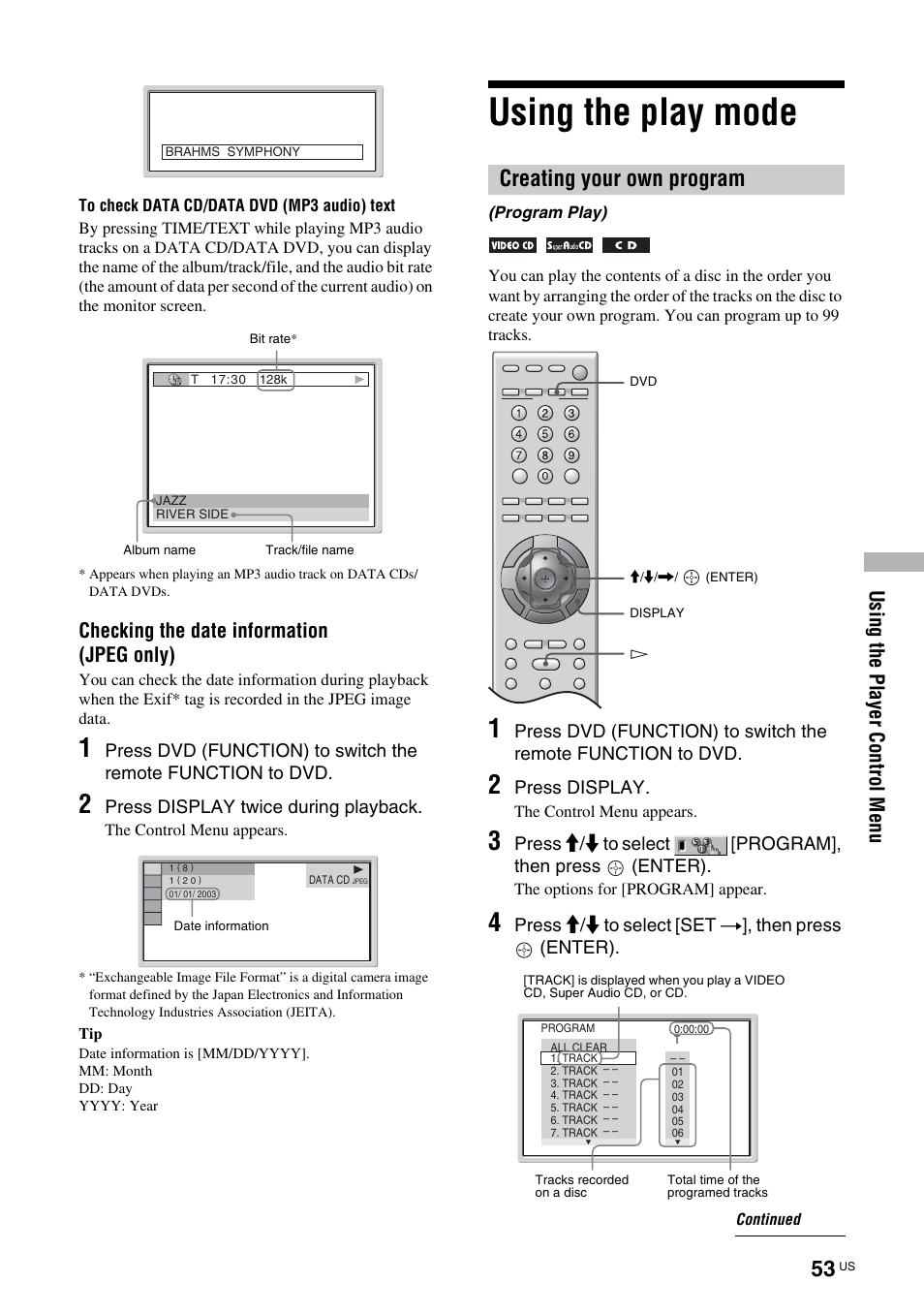 Using the play mode, Creating your own program, Program play) | Sony TAV-L1 User Manual | Page 53 / 88