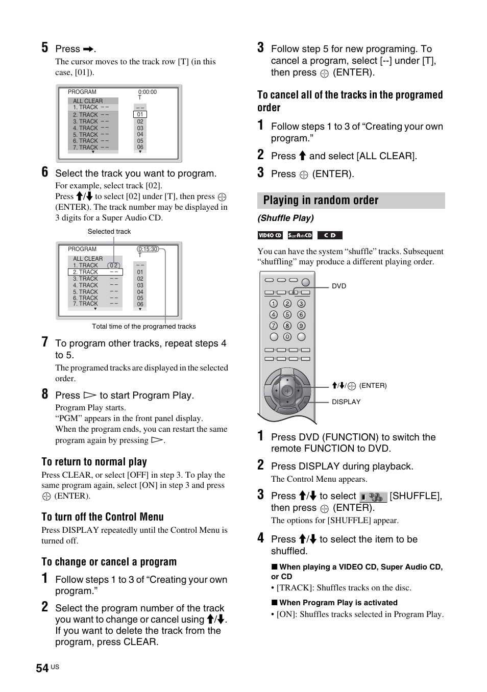 Playing in random order, Shuffle play) | Sony TAV-L1 User Manual | Page 54 / 88