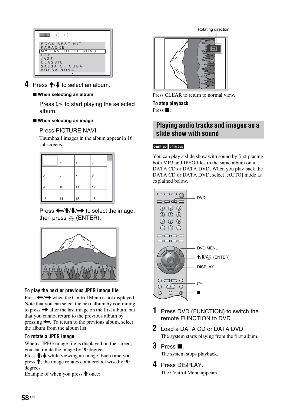 Playing audio tracks and images as a, Slide show with sound | Sony TAV-L1 User Manual | Page 58 / 88