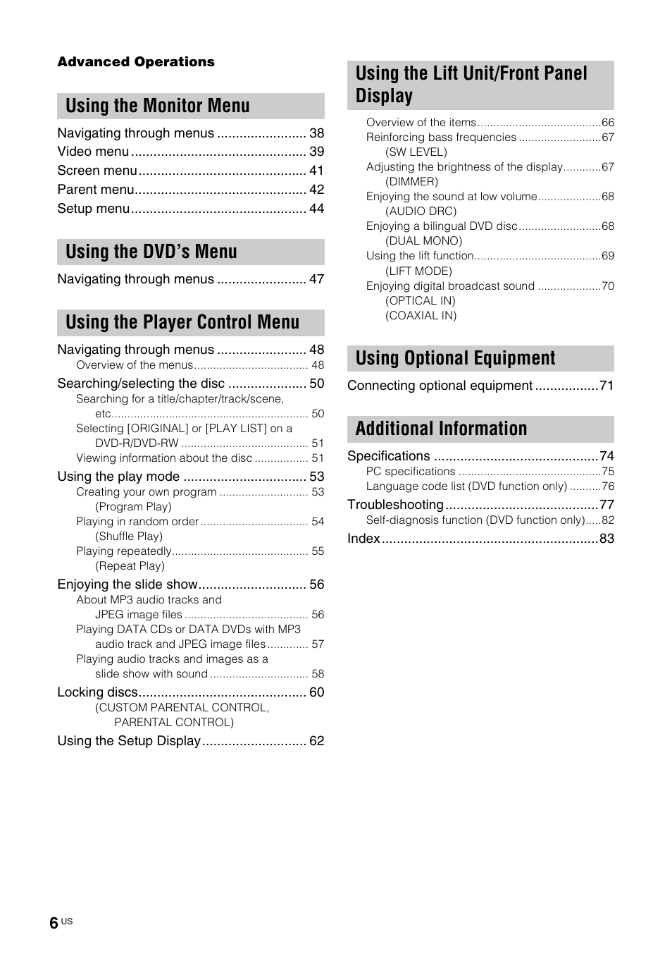 Sony TAV-L1 User Manual | Page 6 / 88