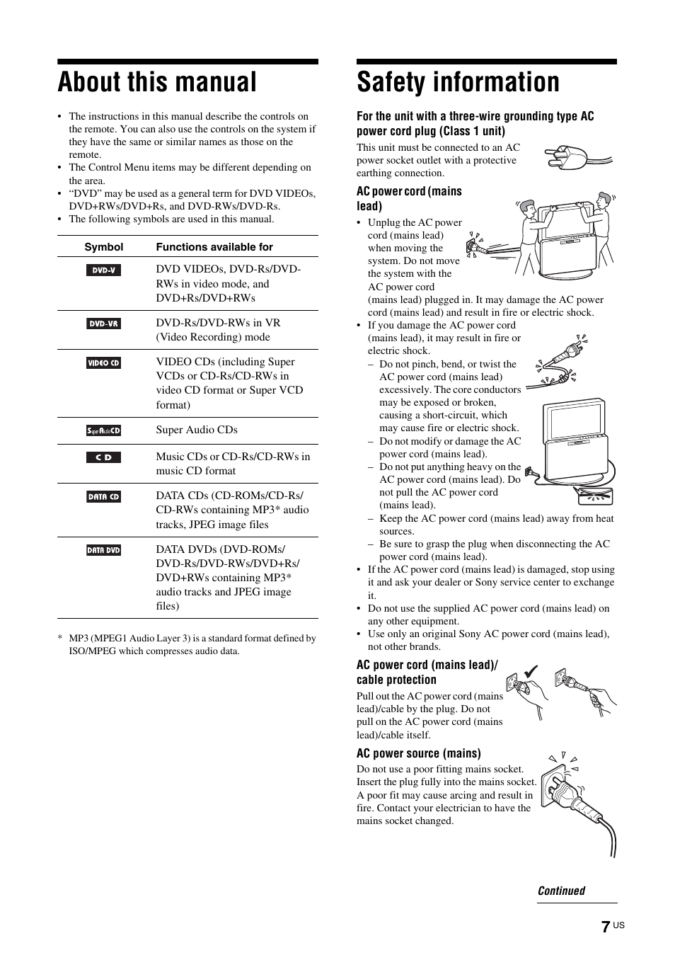 About this manual, Safety information | Sony TAV-L1 User Manual | Page 7 / 88