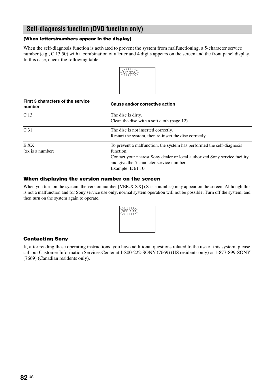 Self-diagnosis function (dvd function only) | Sony TAV-L1 User Manual | Page 82 / 88