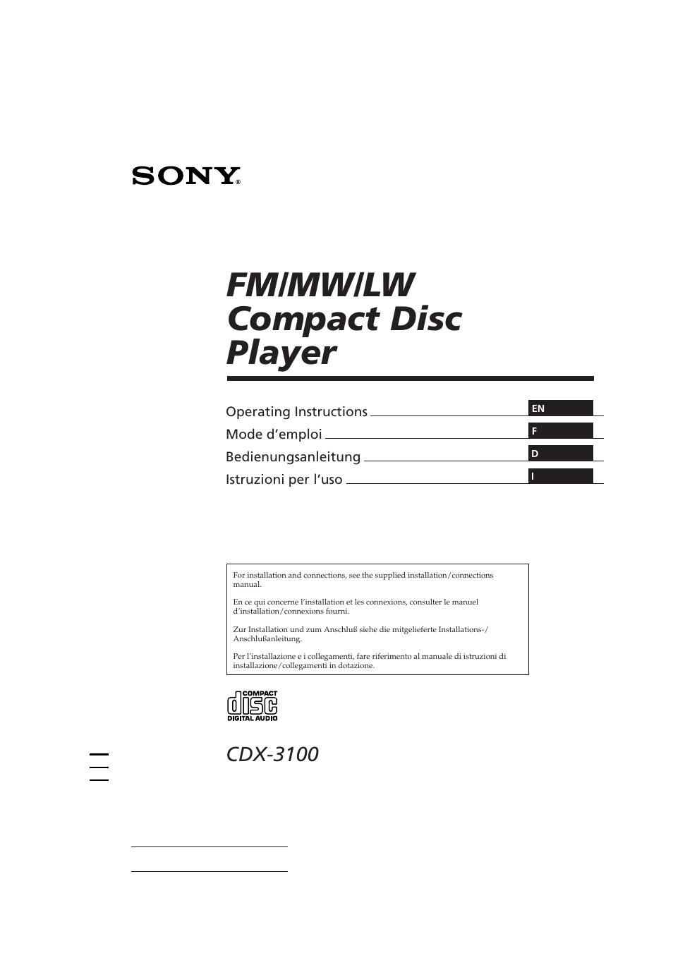 Sony CDX-3100 User Manual | 54 pages