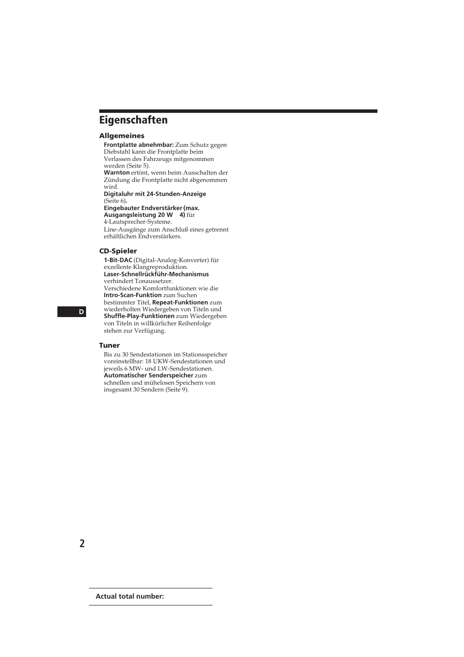 Eigenschaften | Sony CDX-3100 User Manual | Page 28 / 54