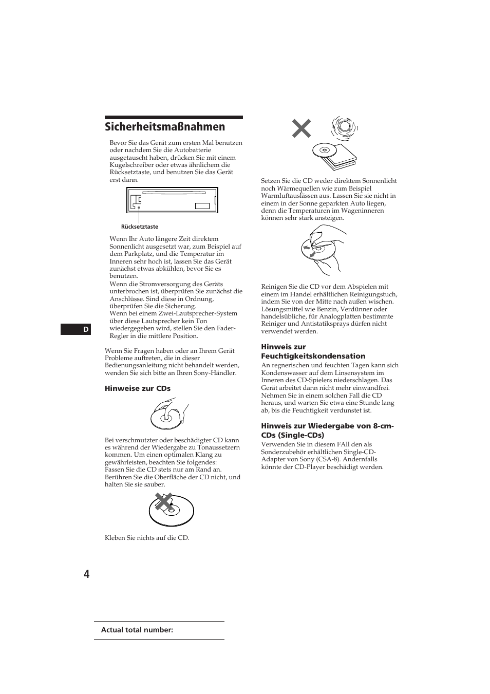 Sicherheitsmaßnahmen | Sony CDX-3100 User Manual | Page 30 / 54
