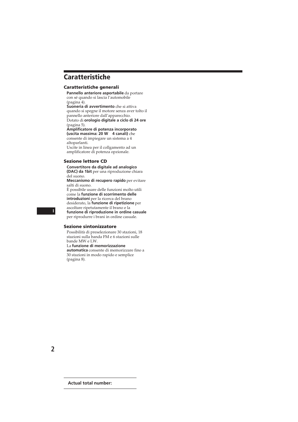 Caratteristiche | Sony CDX-3100 User Manual | Page 42 / 54