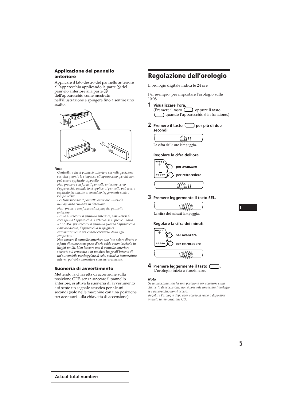 Regolazione dell’orologio | Sony CDX-3100 User Manual | Page 45 / 54