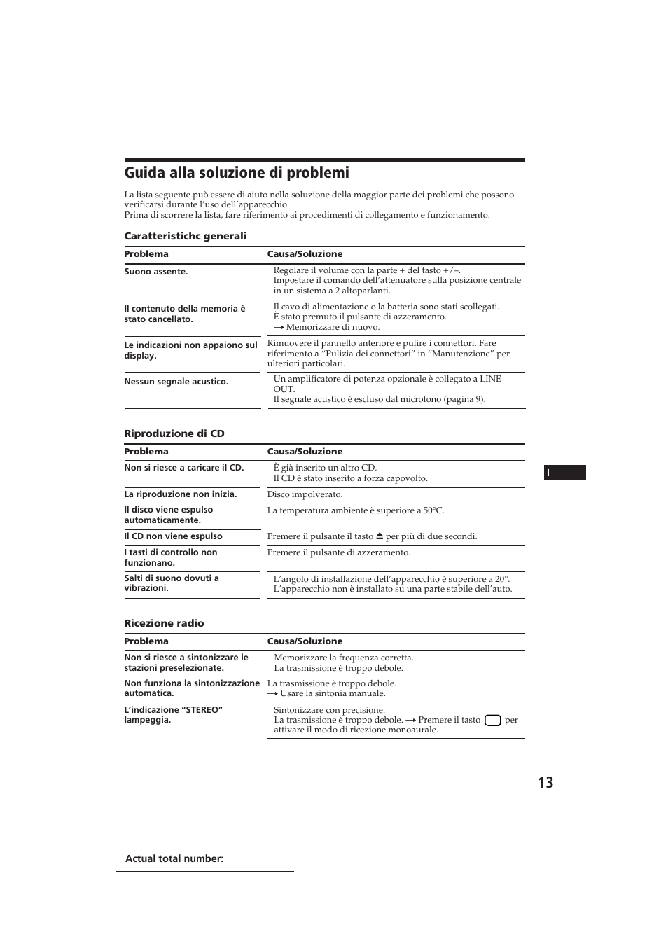 Guida alla soluzione di problemi | Sony CDX-3100 User Manual | Page 53 / 54