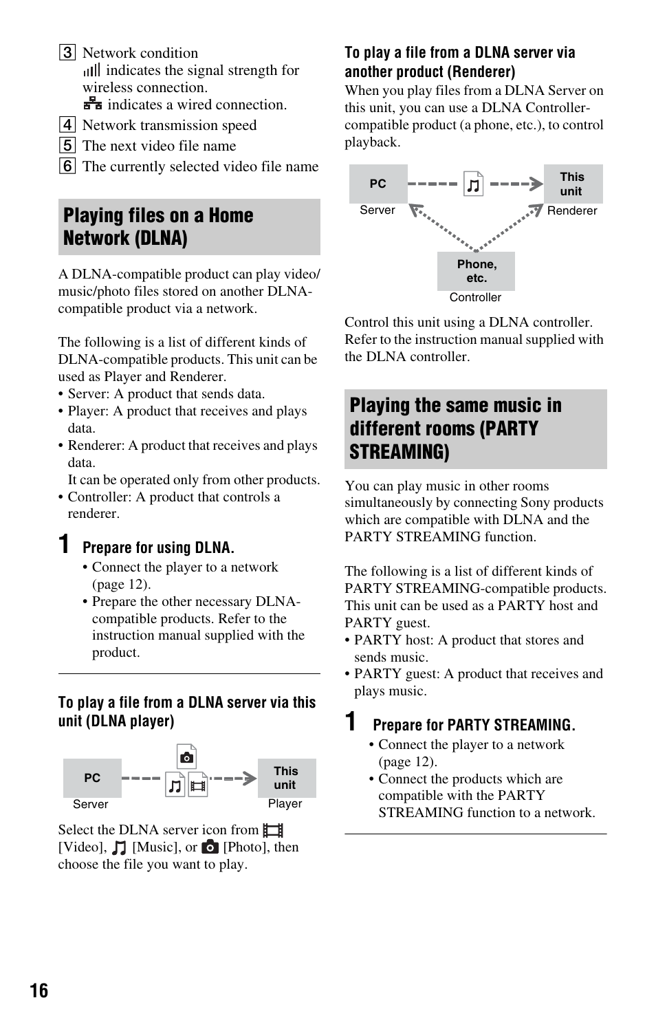 Playing files on a home network (dlna) | Sony BDP-S580 User Manual | Page 16 / 35