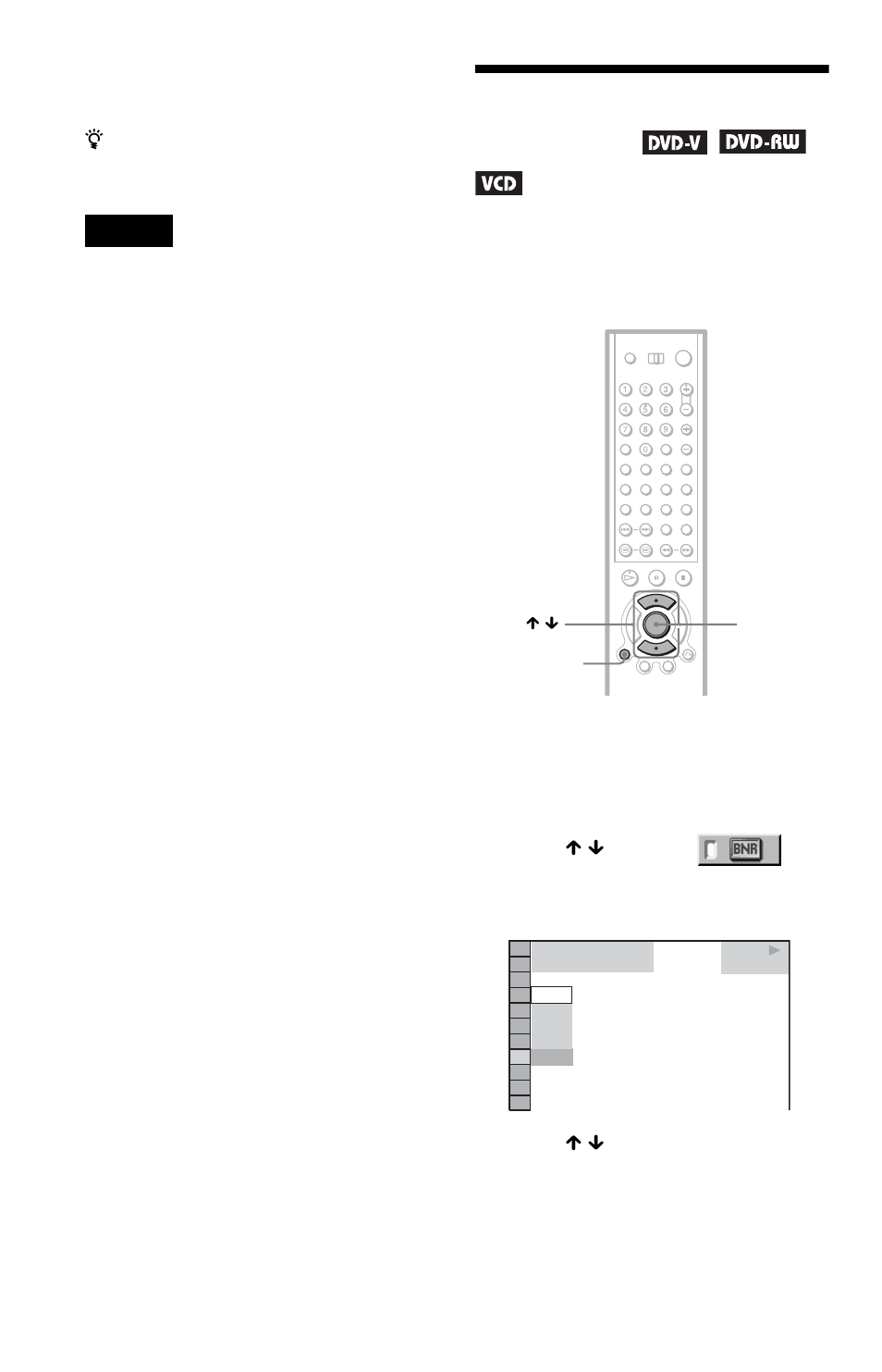Adjusting the picture quality (bnr), Adjusting the picture quality | Sony DVP-CX985V User Manual | Page 74 / 104