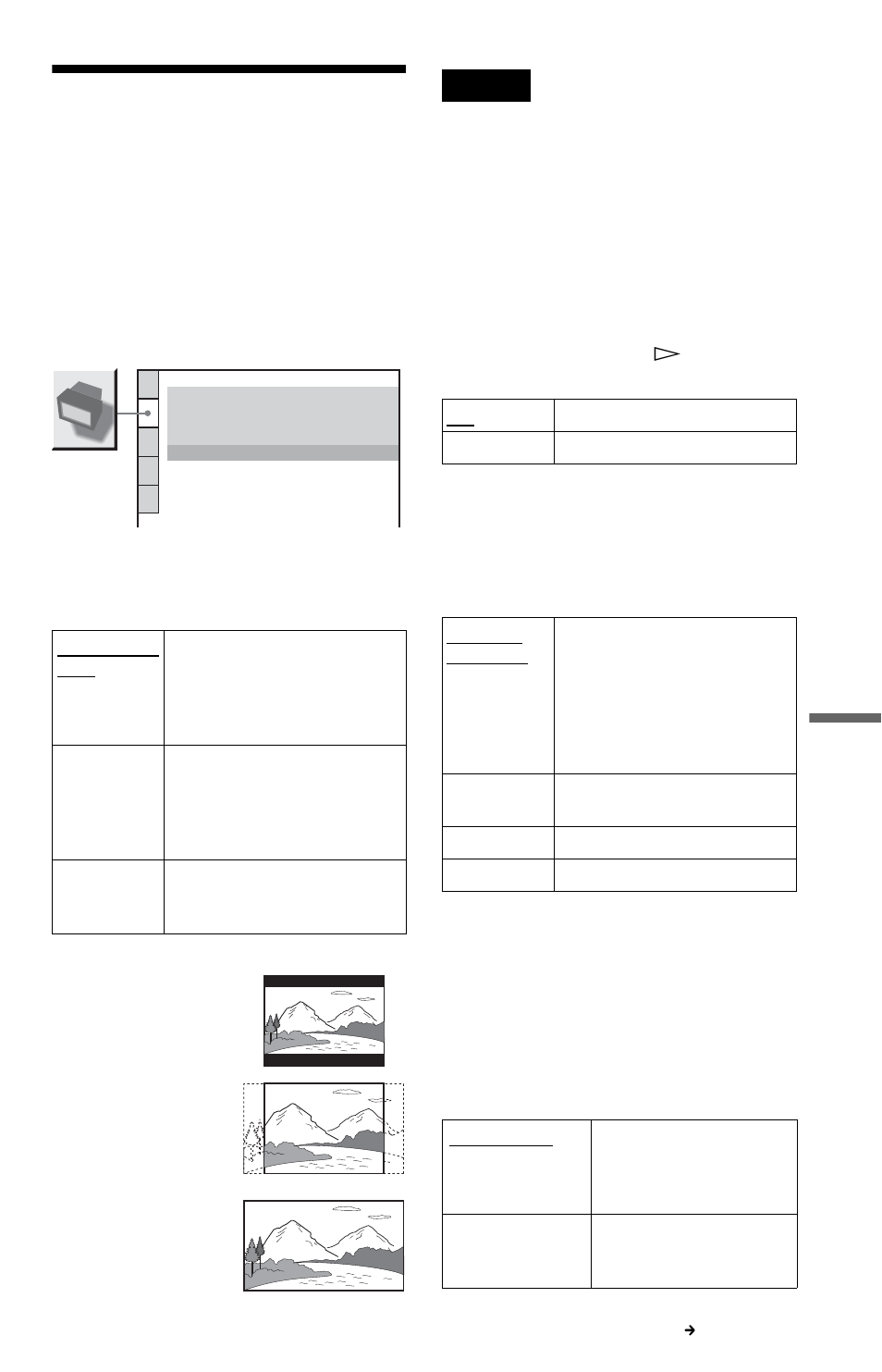 Settings for the display (screen setup), Settings for the display, Screen setup) | Sony DVP-CX985V User Manual | Page 87 / 104
