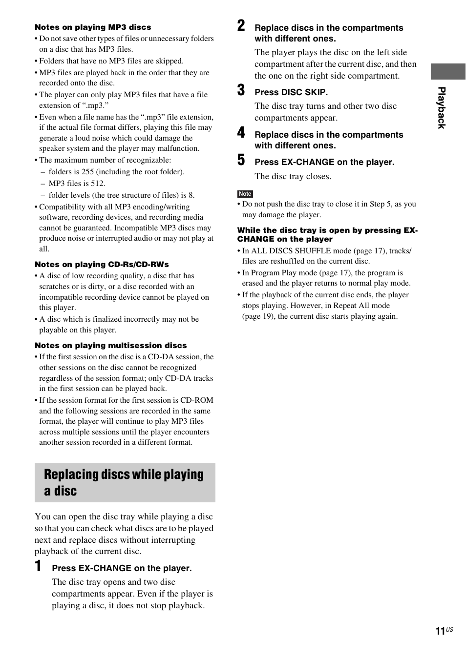 Replacing discs while playing a disc | Sony CDPCE500 User Manual | Page 11 / 24