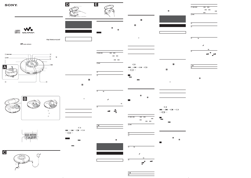 Sony CD Walkman D-EJ1000 User Manual | 2 pages