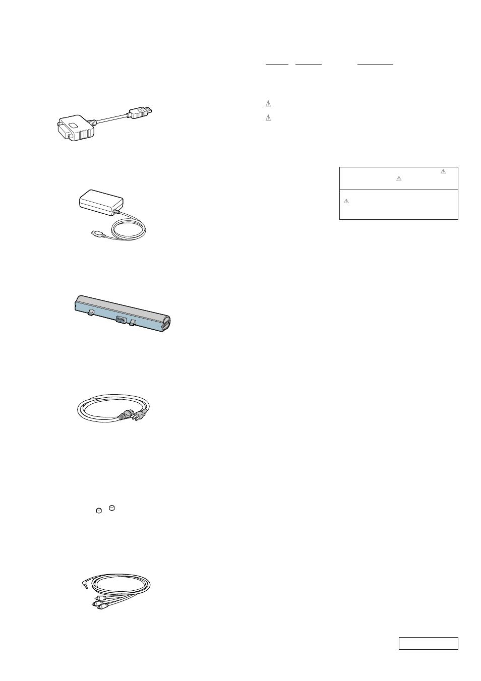 3. accessories, Display adaptor (1), Ac adaptor | Battery pack (1), Spare cap (for stick) (2), Power cord (1), Av connecting cable | Sony C1VPK User Manual | Page 19 / 20