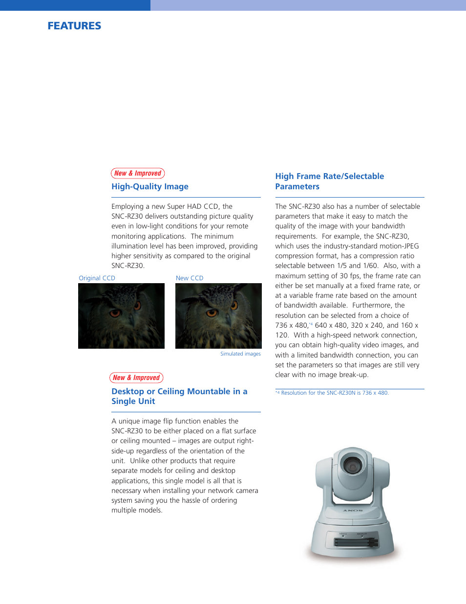 Features | Sony SNC-RZ30N/2 User Manual | Page 3 / 8