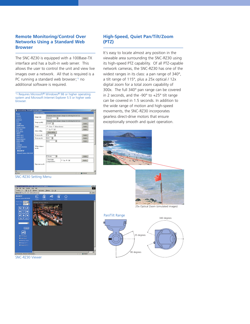 High-speed, quiet pan/tilt/zoom (ptz) | Sony SNC-RZ30N/2 User Manual | Page 4 / 8