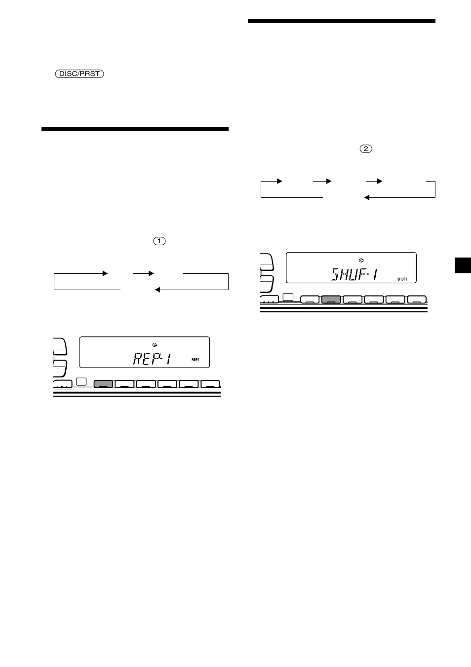 Playing tracks repeatedly — repeat play, Playing tracks in random order — shuffle play, Playing tracks repeatedly | Playing tracks in random order, Locating a disc — disc selection, Repeat play, Shuffle play | Sony CDX-C7000X User Manual | Page 11 / 28