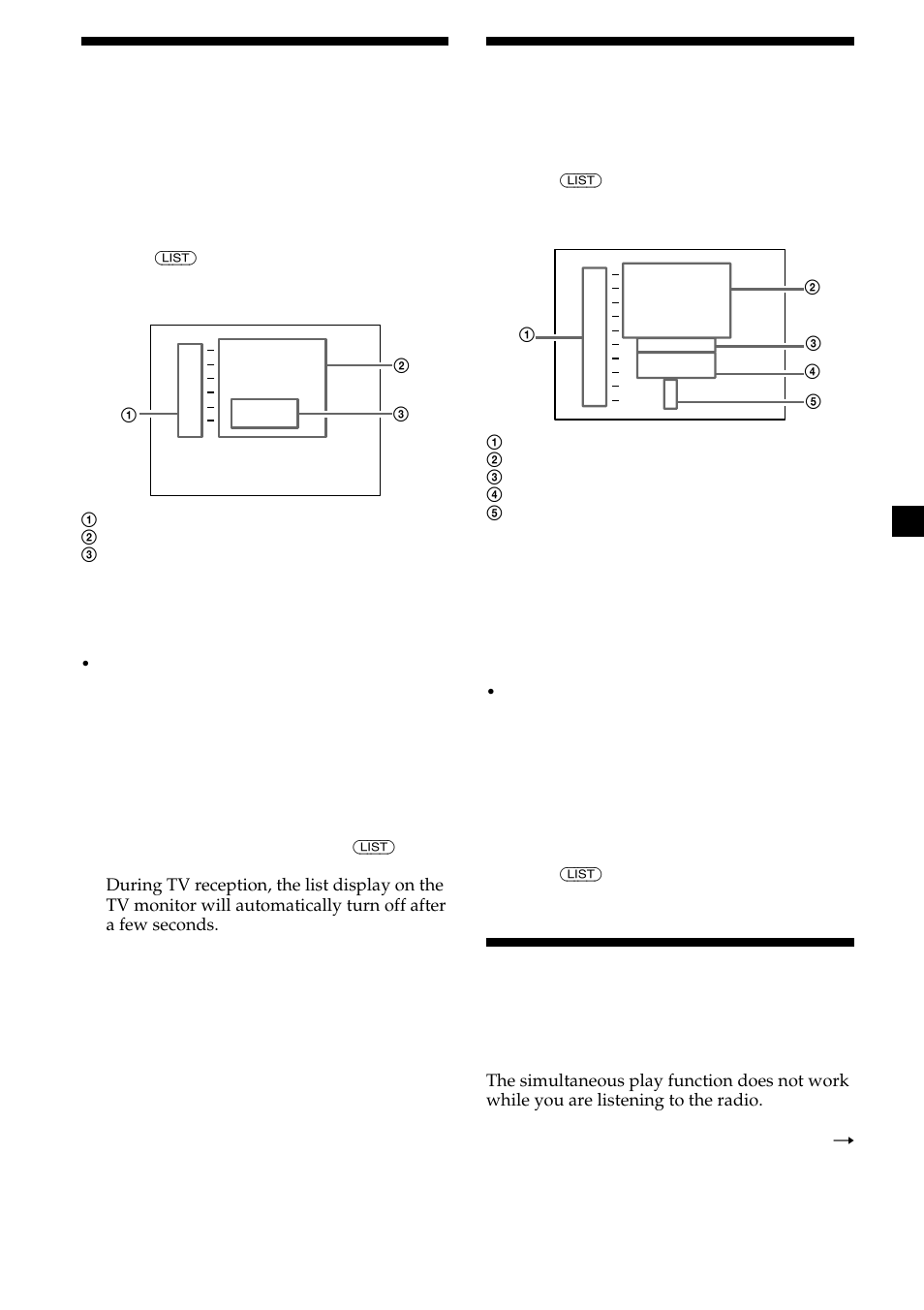 Storing the tv channel names, Displaying the information stored on discs, 23 storing the tv channel names | Turning off the display, Simultaneous play | Sony CDX-C7000X User Manual | Page 23 / 28