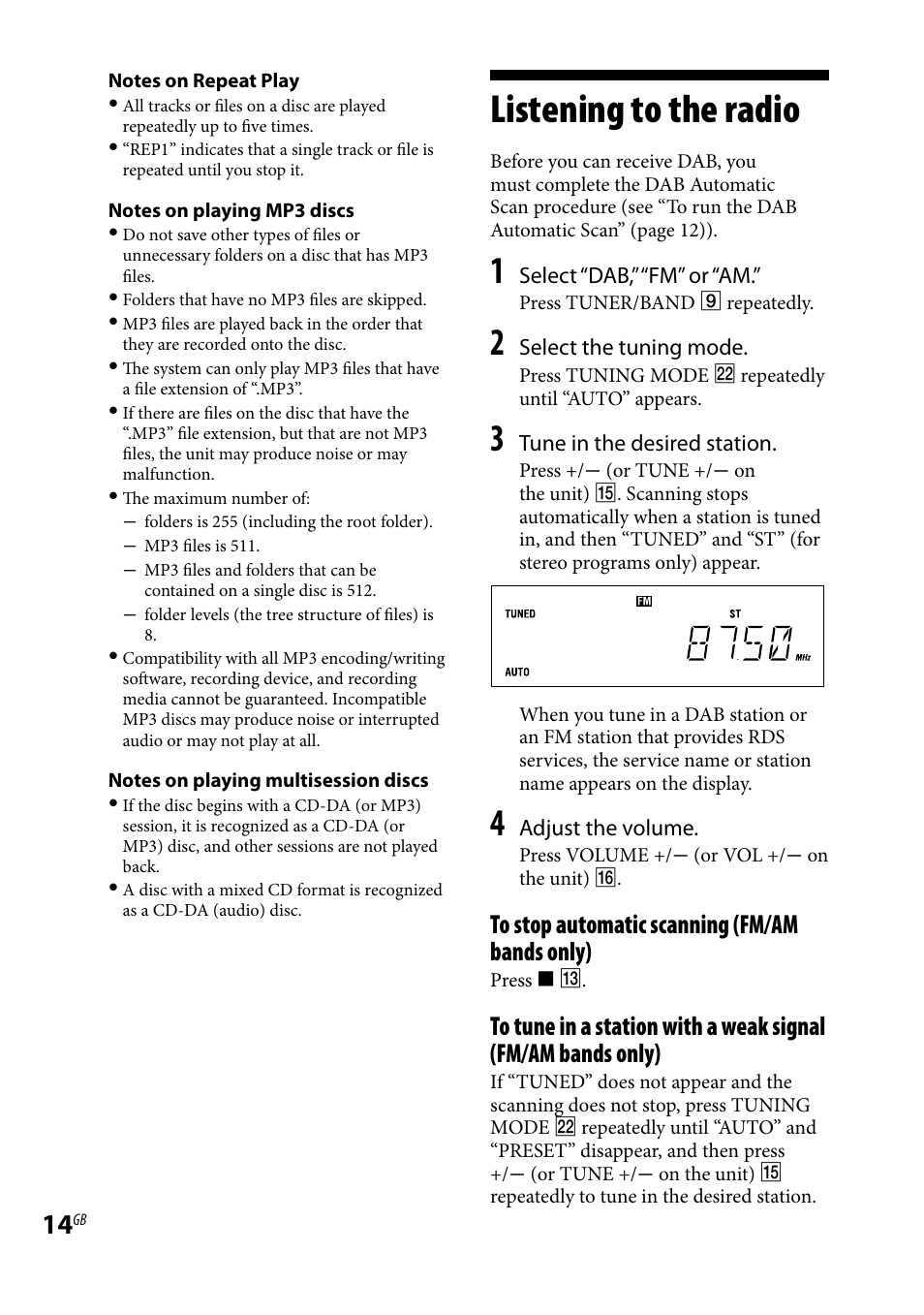 Listening to the radio | Sony CMT-BX7DAB User Manual | Page 14 / 32
