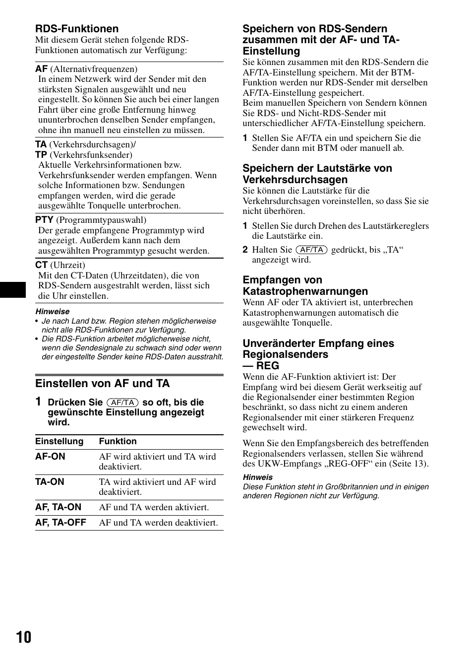 Einstellen von af und ta | Sony CDX-A360 User Manual | Page 28 / 96