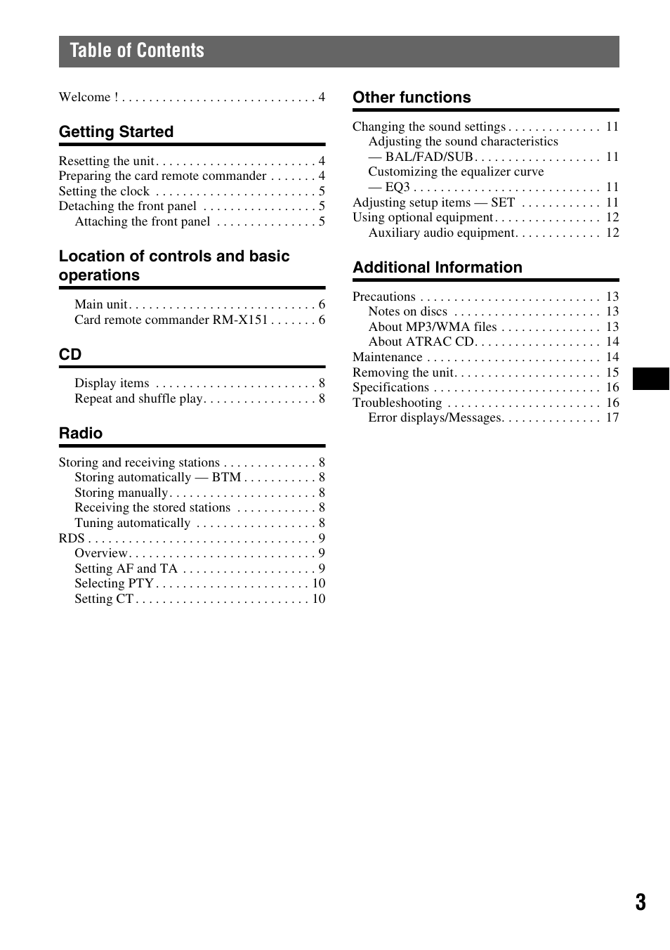 Sony CDX-A360 User Manual | Page 3 / 96