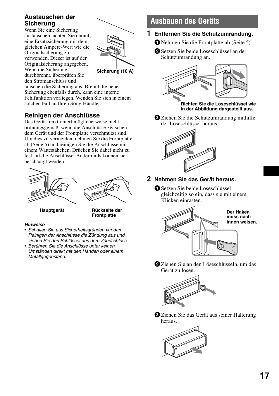 Ausbauen des geräts | Sony CDX-A360 User Manual | Page 35 / 96